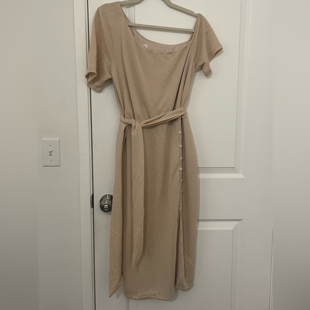 Lovers + Friends Tan Midi Dress with Belt and Buttons (NWT)